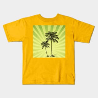 Vintage palm trees on lemon green Kids T-Shirt